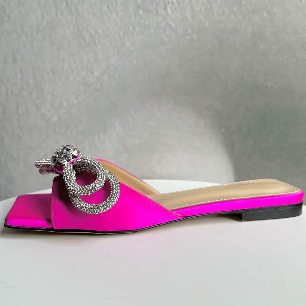 🌺 MACH & MACH🌺 Double Bow Embellished Satin Mules Size: 37.5 - Picture 10 of 15